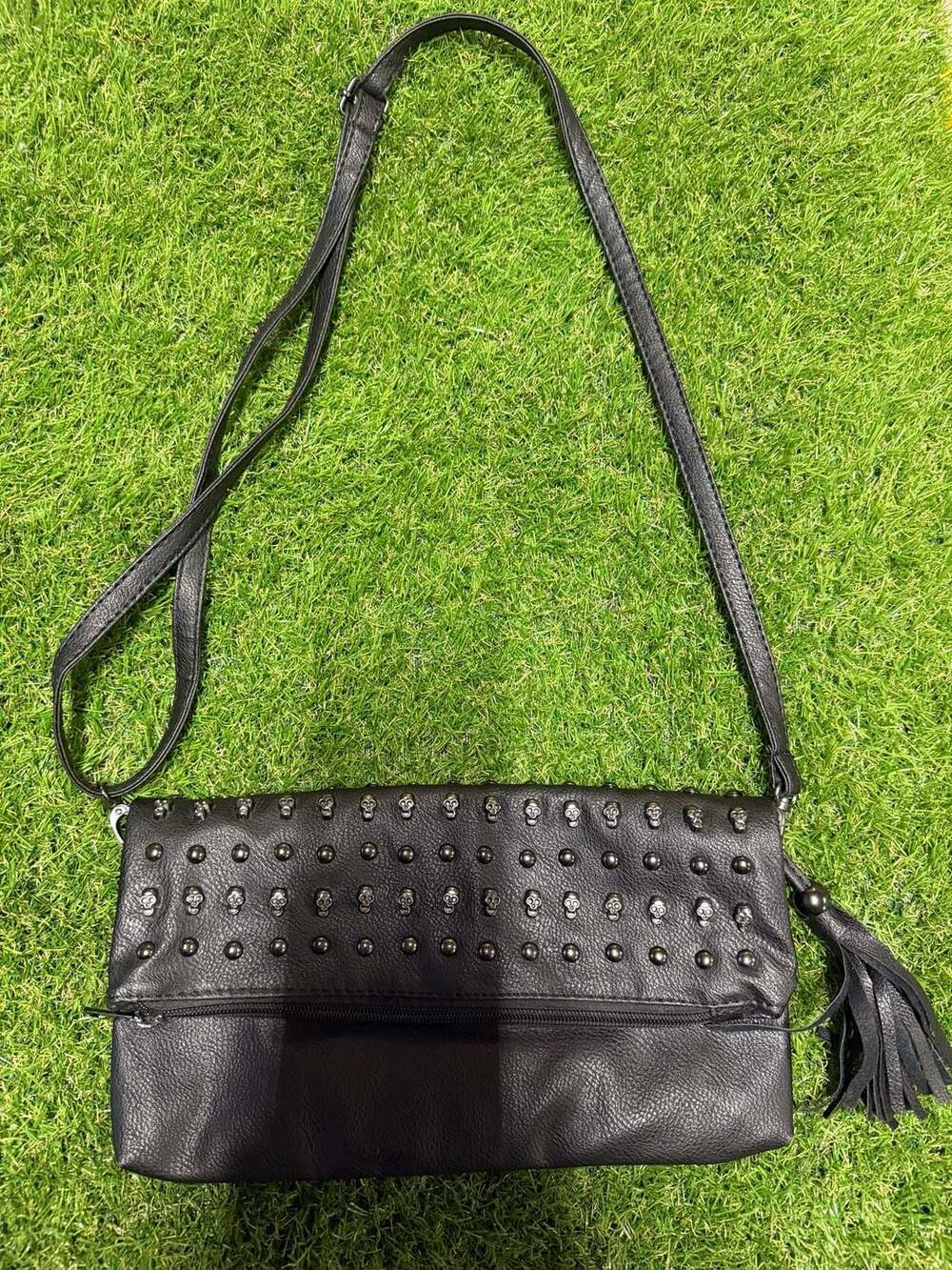 Torrid Black Faux Leather Skull Studded Crossbody Fold-Over Bag